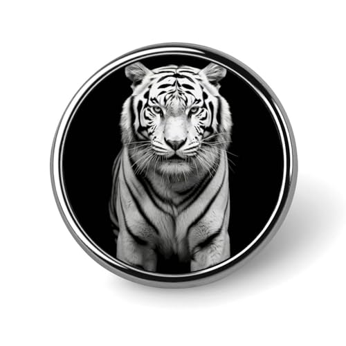 Schwarz-weiße Tiger-Anstecknadel für Männer, süße Frosch-Modebrosche – süße Emaille-Abzeichen, Anstecknadel aus Aluminiumlegierung für Hüte, Hemden, Taschen, Jacken und Accessoires (runde Anstecknadel von Oudrspo
