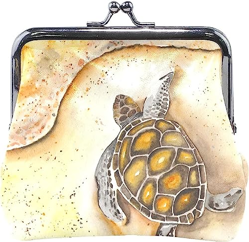 Sea Turtle Watercolor Sand Beach Coin Purse Retro Money Pouch with Kiss-Lock Buckle Wallet Bag Card Holder for Women and Girls von Oudrspo