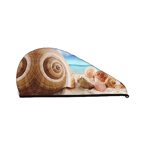 Seashells by The Seashore Bedrucktes Haar-Trocknungstuch, schnell trocknend, saugfähig, Korallensamt, Trockenhaarkappe mit festem Knopf zum Trocknen von langem, dickem Haar von Oudrspo