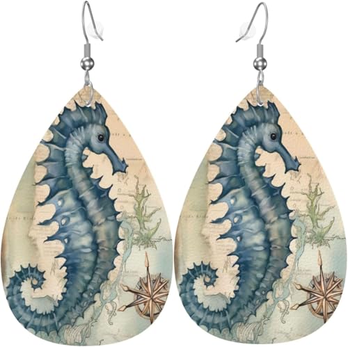 Seepferdchen Aquarell Weihnachten Blätter Leder Teardrop Ohrringe für Frauen Dekorationen von Oudrspo