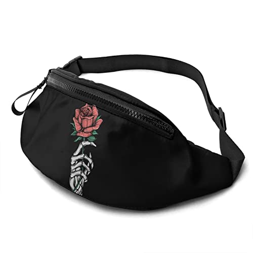 Skelett-Holding-Blumen-Gürteltasche, lässige Gürteltasche mit verstellbarem Gürtel, Gürteltaschen für Männer, Frauen, Reisen, Sport, Laufen von Oudrspo