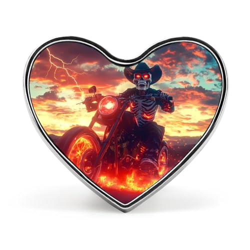 Skelett-Motorcross-Feuer-Herz-Abzeichen, Unisex, Metall, Gedenknadel, Reversbrosche, Knopf, Frack, Zubehör für Rucksack, Hochzeit von Oudrspo