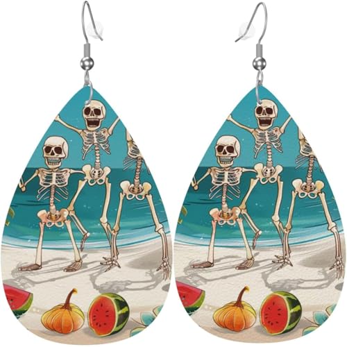 Sommer Totenkopf Sonnenblume Bunte Weihnachtsbaum Leder Tropfen Ohrringe Für Frauen Dekorationen von Oudrspo