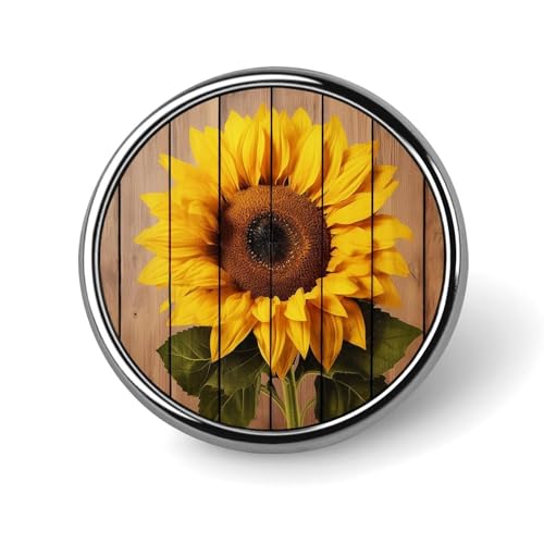 Sonnenblume mit Holz-Anstecknadel für Männer, Früchte auf Holz, modische Brosche – süße Emaille-Anstecker, Anstecknadel aus Aluminiumlegierung für Hüte, Hemden, Taschen, Jacken und Accessoires (runde von Oudrspo