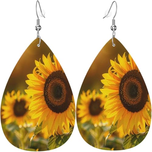 Sonnenblumen Aquarell Weihnachten Blätter Leder Teardrop Ohrringe für Frauen Dekorationen von Oudrspo