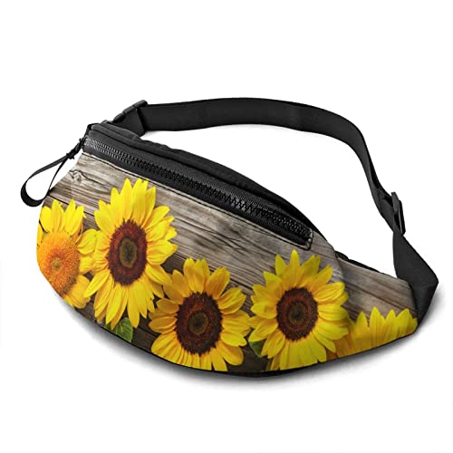 Sonnenblumen-Holzbrett-Gürteltasche, lässige Gürteltasche mit verstellbarem Gürtel, Gürteltaschen für Männer, Frauen, Reisen, Sport, Laufen von Oudrspo