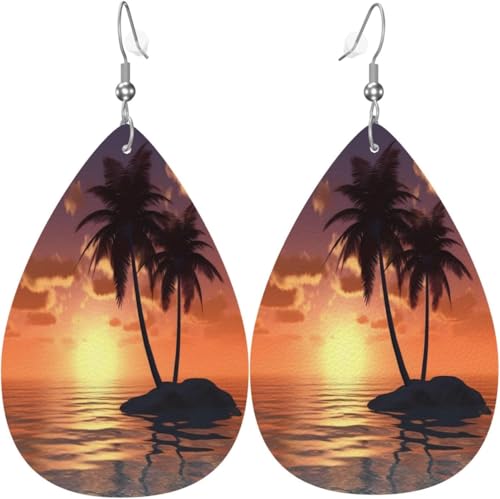 Sonnenuntergang Kokospalme Strand Halloween Baum Leder Tropfen Ohrringe für Frauen von Oudrspo
