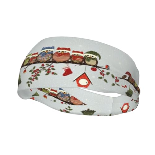 Sport-Schweißband mit süßem Weihnachts-Eulen-auf-Zweig-Druck, Hochleistungs-Stirnbänder, Fitness-Enthusiasten, Yoga, Outdoor-Sport von Oudrspo