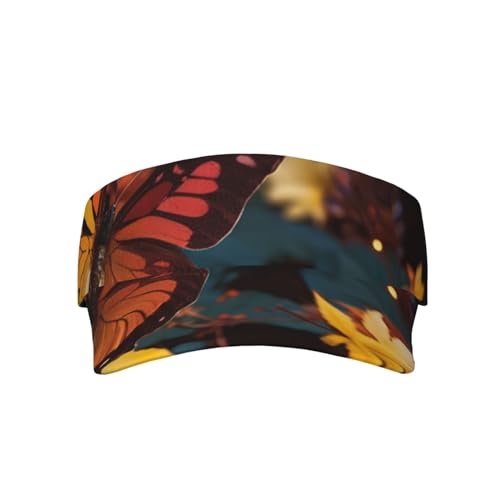 Sport-Sonnenblendenhüte, verstellbare Baseballkappe mit leerem Oberteil, Sommer- und Herbstmotiv, Sonnenblende mit Schmetterlingen und Blättern für Damen und Herren von Oudrspo