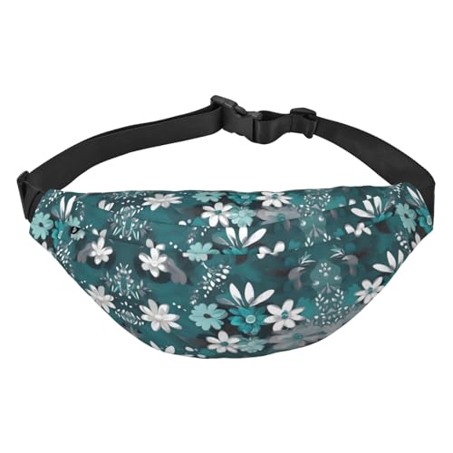 Stilvolle und praktische Gürteltasche für Frauen mit Blumenmuster in Blaugrün und Grau und Weiß – Bequeme Gürteltasche für Outdoor-Aktivitäten, Gürteltasche zum Laufen, von Oudrspo