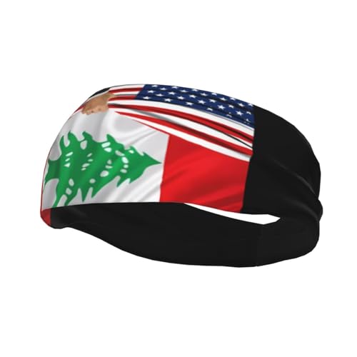 Stirnbänder, Schweißband mit amerikanischer Flagge und libanesischer Flagge für Frauen und Männer, Yoga-Schweißband, elastische breite Haarbänder für Sport und Fitness, 17 von Oudrspo