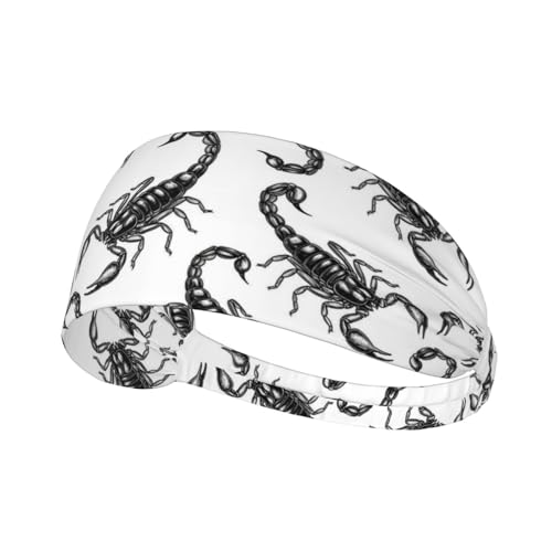 Stirnbänder für Damen und Herren, rutschfeste Sport-Haarbänder, dehnbares Stoff-Stirnband für Yoga, Outdoor-Übungen und Laufen (Schwarzer Skorpion) von Oudrspo