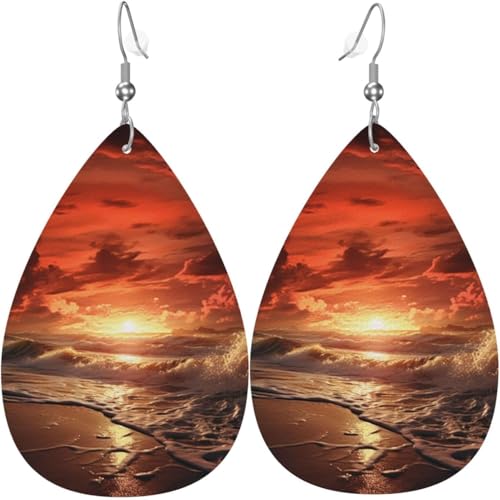 Strand Sonnenuntergang Weihnachten Grüne Blätter Leder Tropfen Ohrringe Für Frauen Urlaub Dekorationen von Oudrspo