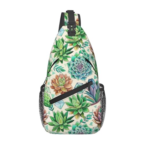 Succulent Cactus Planet Pattern Sling Backpack Crossbody Bag, Chest Bag Daypack for Outdoors Hiking Traveling von Oudrspo