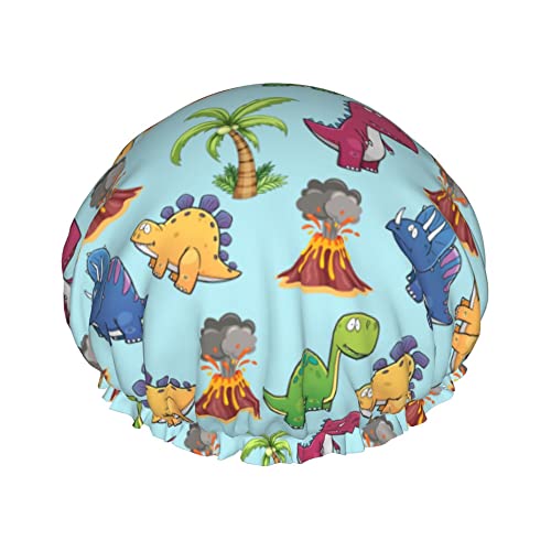 Süße Dinosaurier-Vulkan-Badekappen für Kinder, Haarkappe, wiederverwendbare Duschkappen, weiche und elastische Dusch-Haarkappe für langes Haar, kurzes Haar, lockiges Haar von Oudrspo