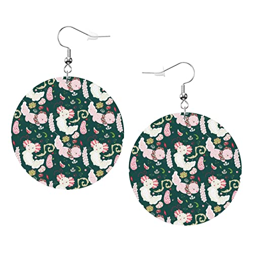 Süße Kawaii Axolotl1 Ohrringe Kawaii Axolotl Runde Form Lederohrring Leichter baumelnder Frauen-Mädchen-Schmuck, perfekt für den Alltag von Oudrspo
