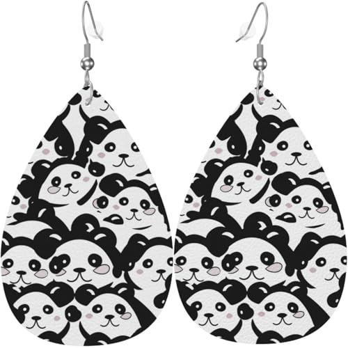 Süße Panda-Cartoon-Liebesherz-Drucke Leder-Tropfenohrringe für Frauen Weihnachtsdekoration von Oudrspo
