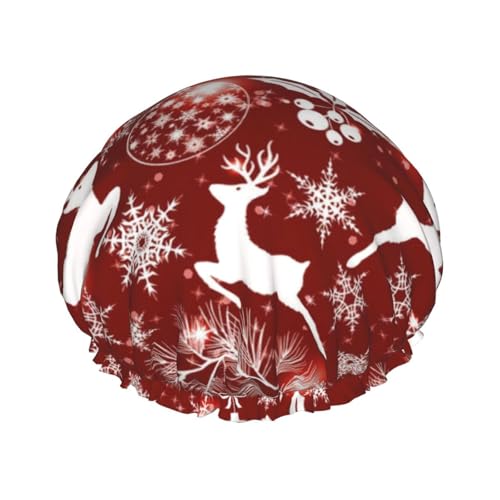 Süße Weihnachts-Schneeflocken-Duschhaube für Frauen, elastisch, wiederverwendbar, Badehaube für Haare, verstellbar, Weihnachts-Schneemann-Duschhüte von Oudrspo
