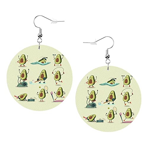 Süße und lustige Avocado-Ohrringe. Niedliche und lustige Avocado-Ohrringe aus Leder in runder Form. Leichter, baumelnder Damen- und Mädchenschmuck, perfekt für den Alltag von Oudrspo