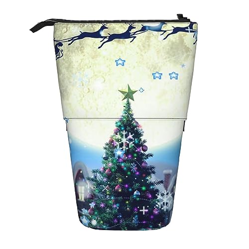 Teleskop-Federmäppchen, Federmäppchen zum Aufstellen, Weihnachten, Winterwunderland, Weihnachtsmann-Druck, Bleistifthalter, Stiftetasche, Kosmetiktasche mit Reißverschluss für Männer und Frauen von Oudrspo