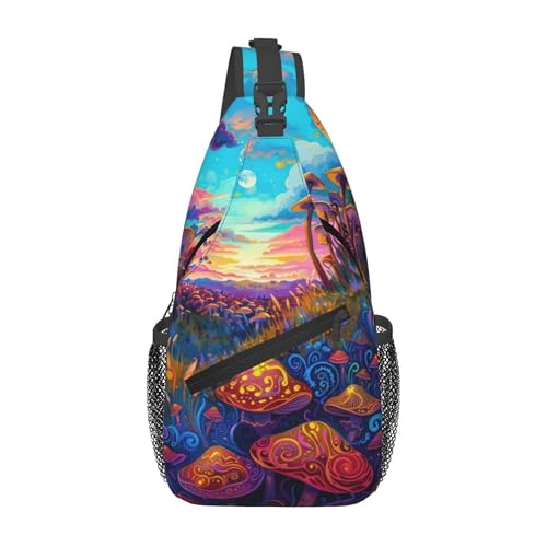 Tie Dye Mushroom Rainbow Sling Backpack Crossbody Bag, Chest Bag Daypack for Outdoors Hiking Traveling von Oudrspo