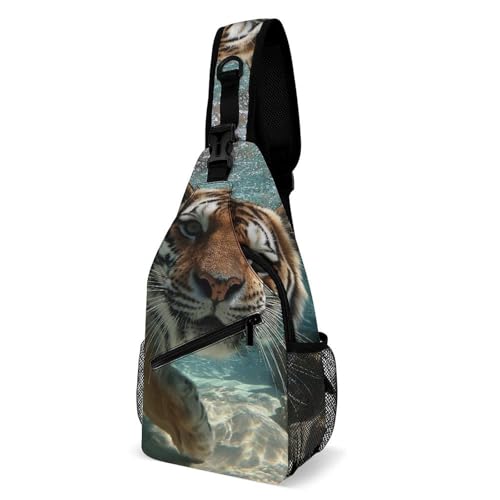 Tiger Swimming Sling Bag for Men Women Crossbody Backpack Sunset Lake Bridge Crossbody Bag Chest Bags for Travel Sport von Oudrspo