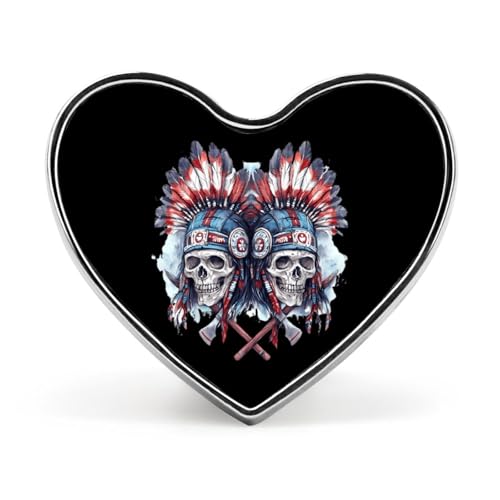 Totenkopf US Native Chief mit Äxten Herz-Abzeichen Unisex Metall Gedenkrolle Anstecknadel Revers Brosche Knopf Frack Zubehör für Rucksack Hochzeit von Oudrspo