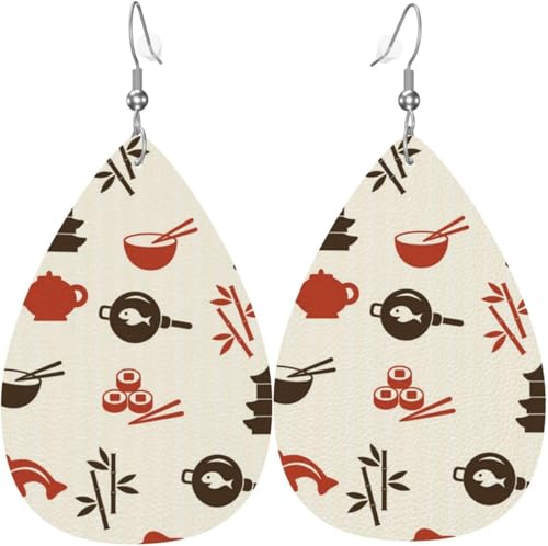 Tropfenförmige Ohrringe, Lederschmuck, Ohrringe für Damen – japanische Kultur, Japan von Oudrspo