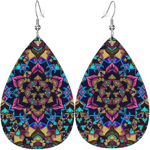 Tropfenförmige Ohrringe Damen Lederschmuck Ohrringe - Boho Blume Mandala Tribal von Oudrspo