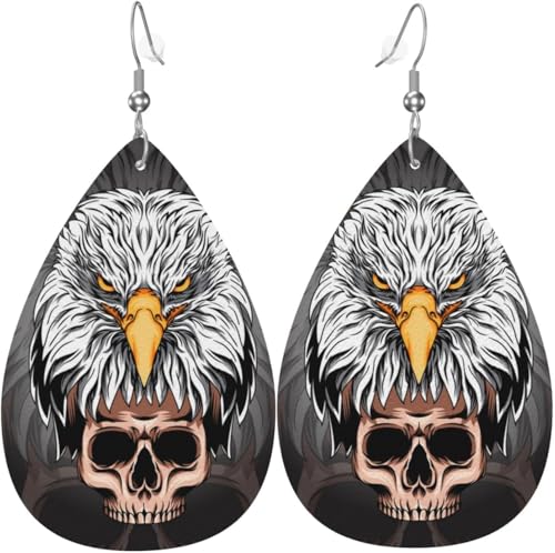 Tropfenförmige Ohrringe für Damen, Lederschmuck, Ohrringe – Adler mit Totenkopf von Oudrspo