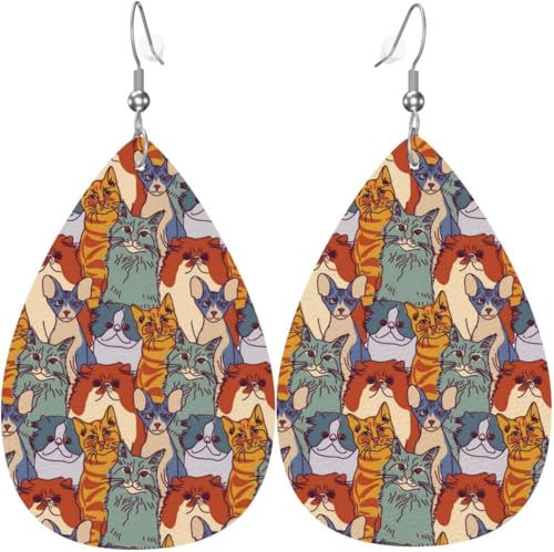 Tropfenförmige Ohrringe für Damen, Lederschmuck, Ohrringe – Katzen und Haustiere, süß, weiß von Oudrspo