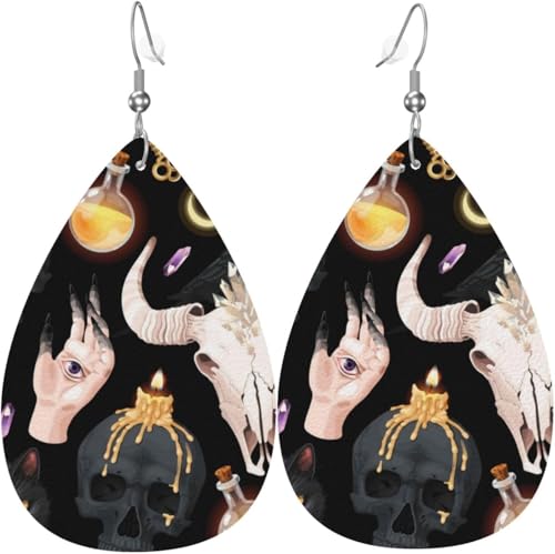 Tropfenförmige Ohrringe für Damen, Lederschmuck, Ohrringe – Rabenschädel, Katzenmagie von Oudrspo