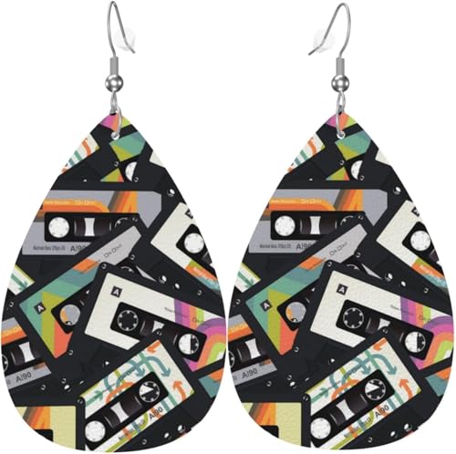 Tropfenförmige Ohrringe für Damen, Lederschmuck, Ohrringe – Retro-Vintage-Kassettenband, Weiß von Oudrspo