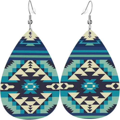 Tropfenförmige Ohrringe für Damen, Lederschmuck, Ohrringe – Tribal-Print, Azteken-Navajo-Muster von Oudrspo