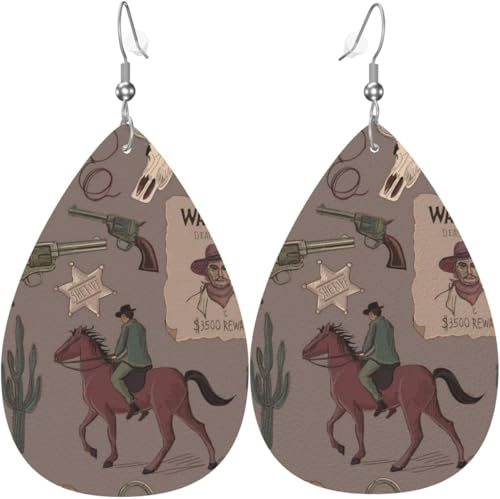 Tropfenförmige Ohrringe für Damen, Lederschmuck, Ohrringe – Wilder Westen, Steckbrief von Oudrspo