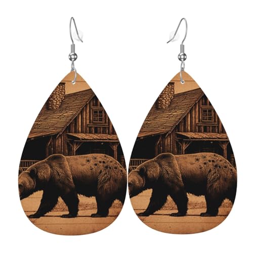 Tropfenohrringe aus Leder, leichte Ohrhänger für Damen – Rustikaler Lodge-Kabinenbär im südwestlichen Vintage-Stil, Weiß Tropfenohrringe aus Leder, leichte Ohrhänger für Damen – Rustikaler Lodge-Kabinenbär im südwestlichen Vintage-Stil, Weiß von Oudrspo