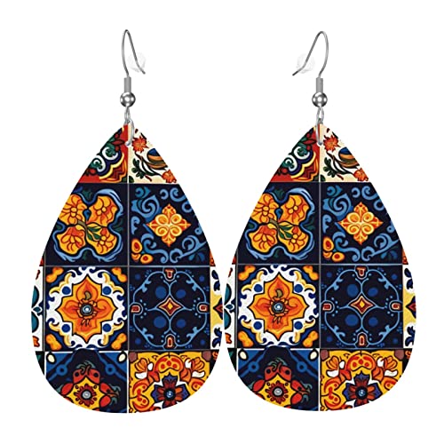 Tropfenohrringe aus Leder, leichte Ohrhänger für Damen – mexikanische Talavera-Fliesen, weiß Tropfenohrringe aus Leder, leichte Ohrhänger für Damen – mexikanische Talavera-Fliesen, weiß von Oudrspo