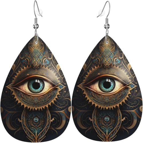 Tropfenohrringe aus Leder, leichte Ohrhänger für Frauen – Illuminati Fatima Hamsa All Seeing Eye Art von Oudrspo