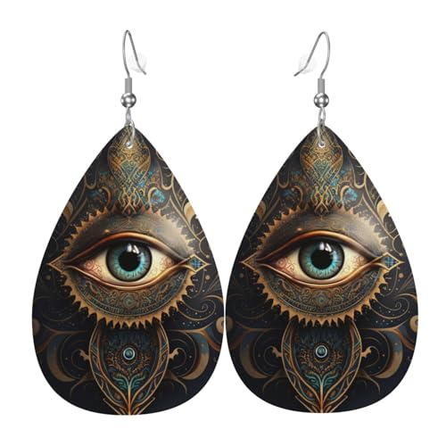 Tropfenohrringe aus Leder, leichte Ohrhänger für Frauen – Illuminati Fatima Hamsa All Seeing Eye Art von Oudrspo