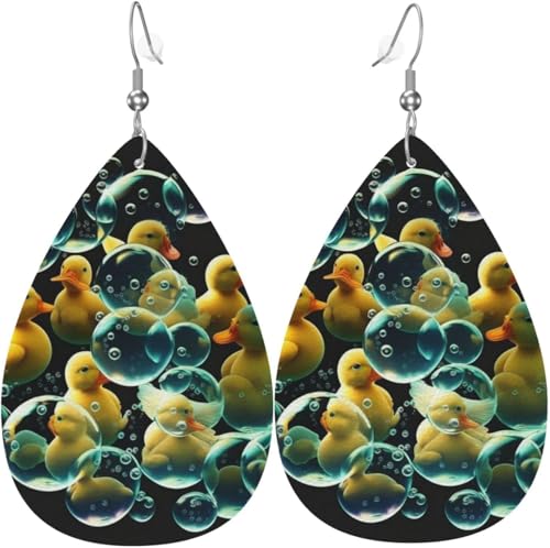 Tropfenohrringe aus Leder, leichte baumelnde Tropfenohrringe für Frauen – Gummienten in Blasen, weiß von Oudrspo