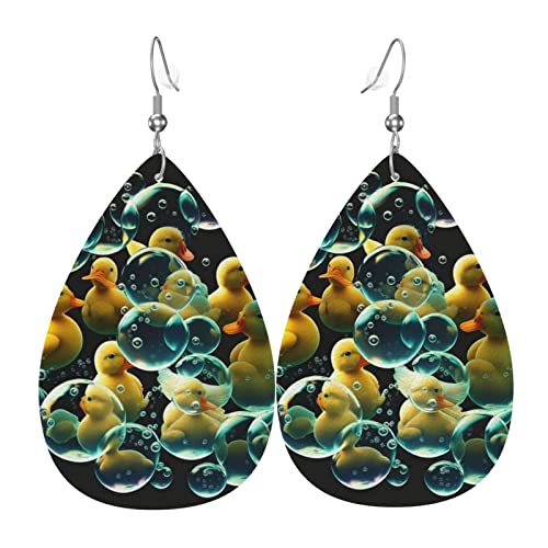 Tropfenohrringe aus Leder, leichte baumelnde Tropfenohrringe für Frauen – Gummienten in Blasen, weiß von Oudrspo