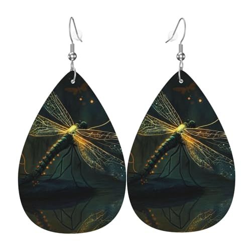 Tropfenohrringe aus Leder, leichte baumelnde Tropfenohrringe für Frauen – Libellentanz, Glühwürmchenkunst, weiß von Oudrspo