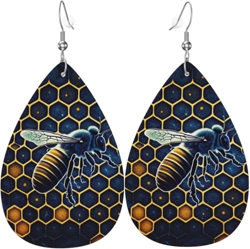 Tropfenohrringe aus Leder, leichte baumelnde Tropfenohrringe für Frauen – Wabenbienenhonig-Sternenkunst, weiß von Oudrspo