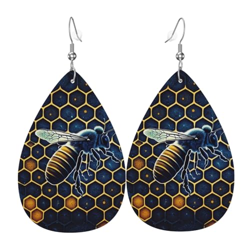 Tropfenohrringe aus Leder, leichte baumelnde Tropfenohrringe für Frauen – Wabenbienenhonig-Sternenkunst, weiß von Oudrspo