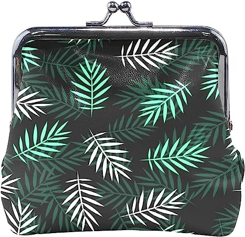 Tropical Green Leaves Coin Purse Retro Money Pouch with Kiss-Lock Buckle Wallet Bag Card Holder for Women and Girls von Oudrspo
