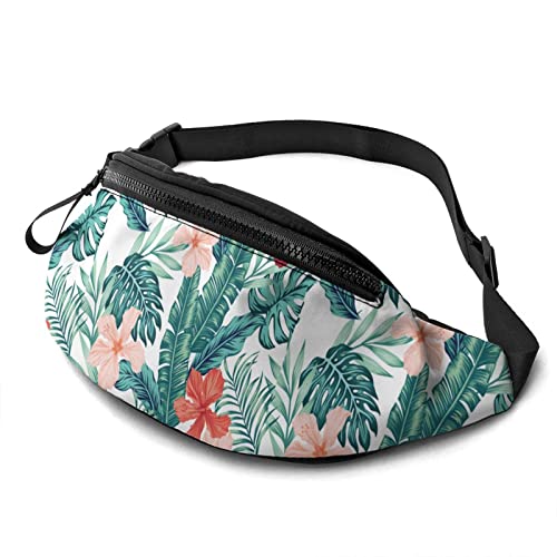 Tropische Blumen-Gürteltasche, lässige Gürteltasche mit verstellbarem Gürtel, Gürteltaschen für Männer, Frauen, Reisen, Sport, Laufen von Oudrspo