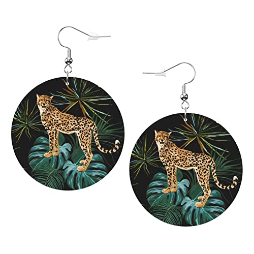 Tropische Palmblätter-Leoparden-Ohrringe, wilde Waldtiere, runde Form, Leder-Ohrring, leichter baumelnder Damen- und Mädchen-Schmuck, perfekt für den Alltag Tropische Palmblätter-Leoparden-Ohrringe, wilde Waldtiere, runde Form, Leder-Ohrring, leichter baumelnder Damen- und Mädchen-Schmuck, perfekt für den Alltag von Oudrspo