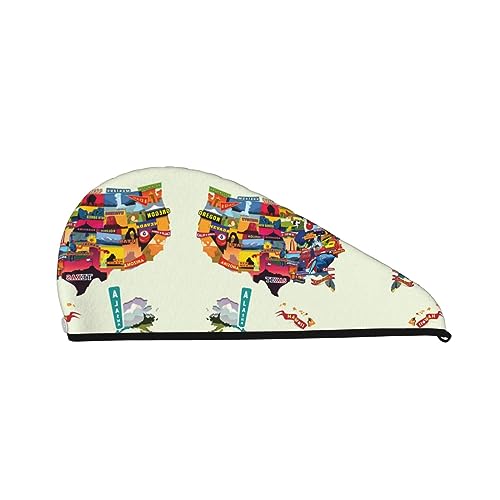 US Map Seashore Bade-Duschhaube für Damen, Korallensamt-Kappe für trockenes Haar, saugfähige, schnell trocknende Handtücher von Oudrspo