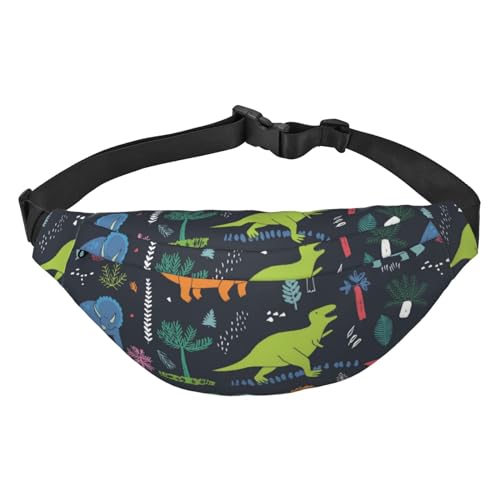 Umhängetasche mit Dinosaurier- und Palmenblatt-Muster für Damen und Herren, modische Hüfttasche, Gürteltasche zum Wandern, Laufen, Reisen von Oudrspo
