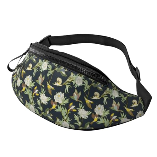 Umhängetaschen für Damen und Herren – Reise-Gürteltasche mit Vogel- und Blumenmuster, Lauf-Hüfttasche für Damen und Herren von Oudrspo